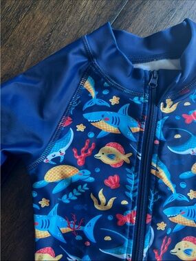 Kids' Blue Fish-Print Long Sleeve One-Piece Swimsuits (2-Pack)